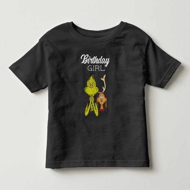 Grinch Chalkboard Birthday Girl Kleinkind T-shirt (Vorderseite)