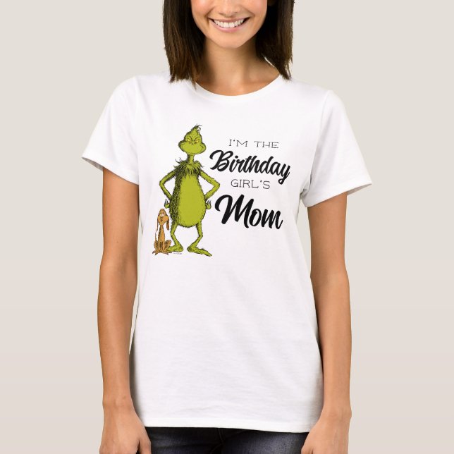 Grinch Chalkboard Birthday Girl's Mama T-Shirt (Vorderseite)