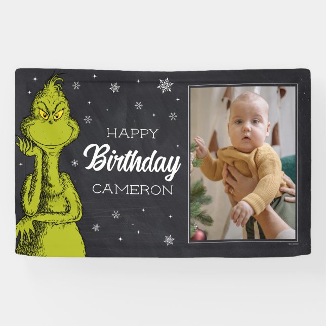 Grinch Chalkboard Geburtstag Banner (Horizontal)