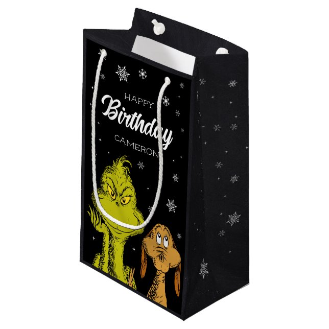 Grinch Chalkboard Geburtstag Kleine Geschenktüte (Vorderseite Schrägansicht)