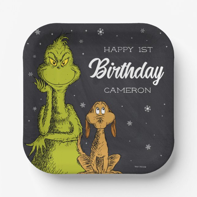 Grinch Chalkboard Geburtstag Pappteller (Vorderseite)