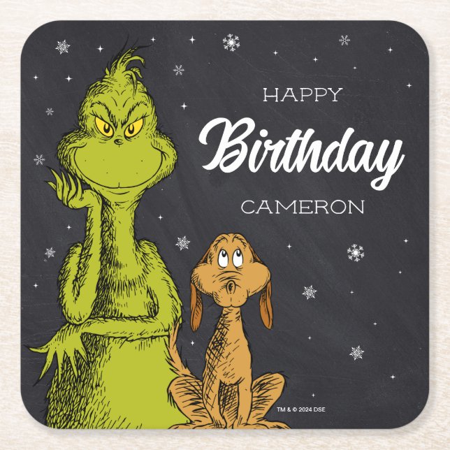 Grinch Chalkboard Geburtstag Rechteckiger Pappuntersetzer (Vorderseite)