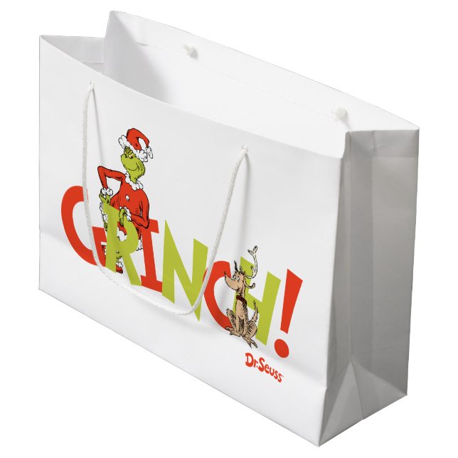 Grinch! Charakter-Logo-Grafik Große Geschenktüte (Vorderseite Schrägansicht)