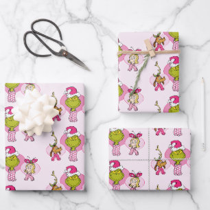 Grinch Crew im rosa Valentinsporträt Geschenkpapier Set