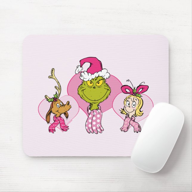 Grinch Crew in Pink Valentine's Portrait Mousepad (Mit Mouse)