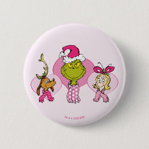 Grinch-Crew in rosa Valentinsporträt Button