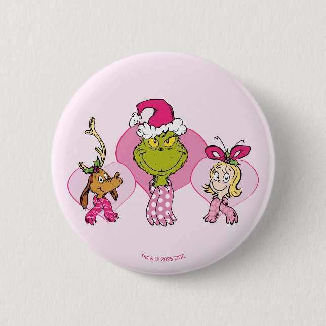 Grinch-Crew in rosa Valentinsporträt Button (Vorderseite)