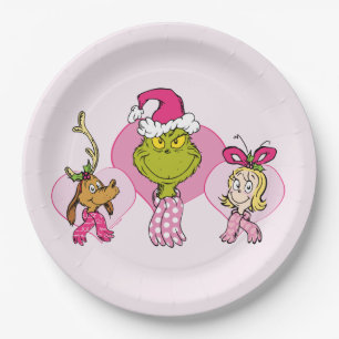 Grinch-Crew in rosa Valentinsporträt Pappteller