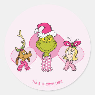 Grinch-Crew in Rosa Valentinsporträt Runder Aufkleber