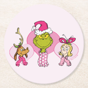 Grinch-Crew in Rosa Valentinsporträt Runder Pappuntersetzer