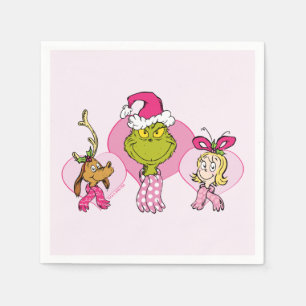 Grinch-Crew in Rosa Valentinsporträt Serviette