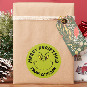 Grinch Face Frohe Weihnachten Runder Aufkleber
