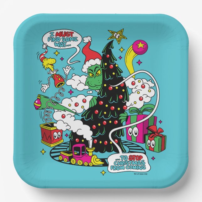 Grinch farbenfrohe Weihnachtsgrafik Pappteller (Vorderseite)