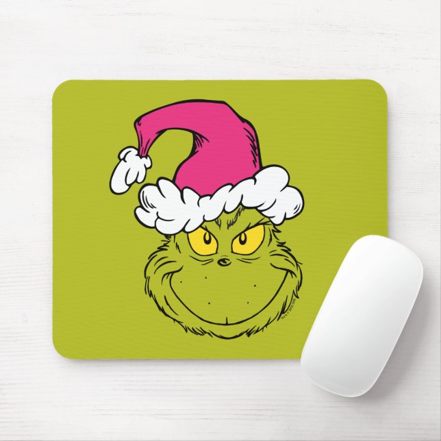 Grinch in Pink Santa Hat Mousepad (Mit Mouse)