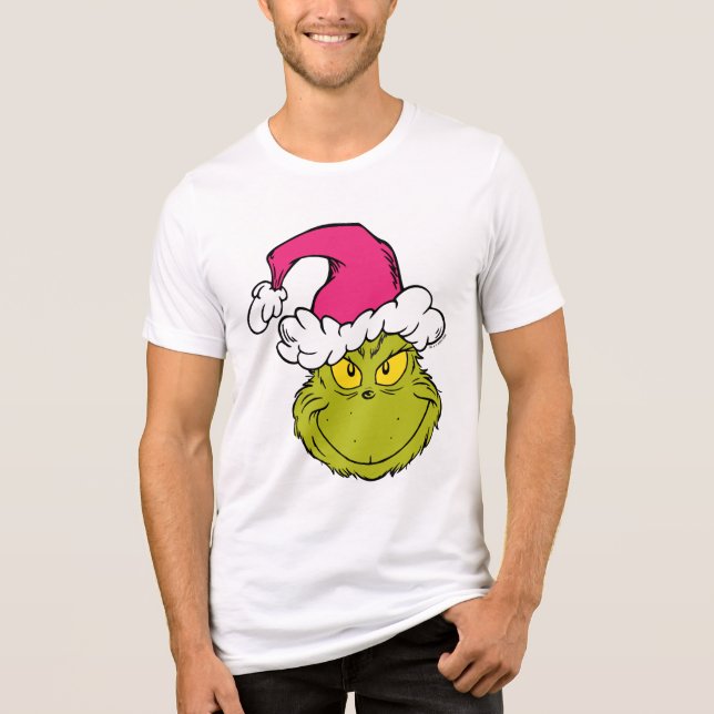 Grinch in Pink Santa Hat Tri-Blend Shirt (Vorderseite)