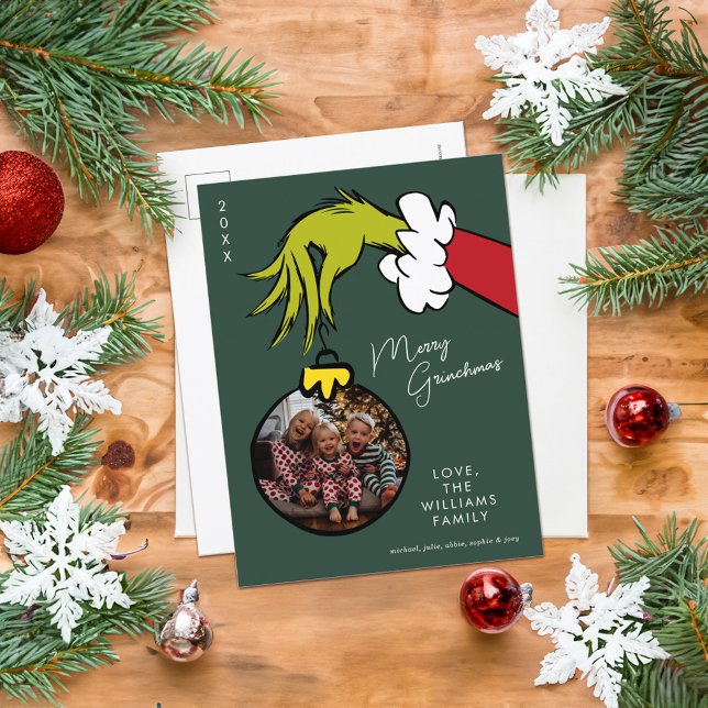 Grinch Merlin Grinchmas Familie Foto Weihnachten (Card on table)