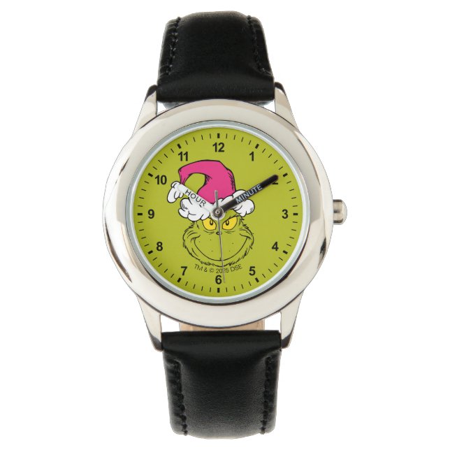 Grinch mit rosa Santa-Hut Armbanduhr (Vorderseite)