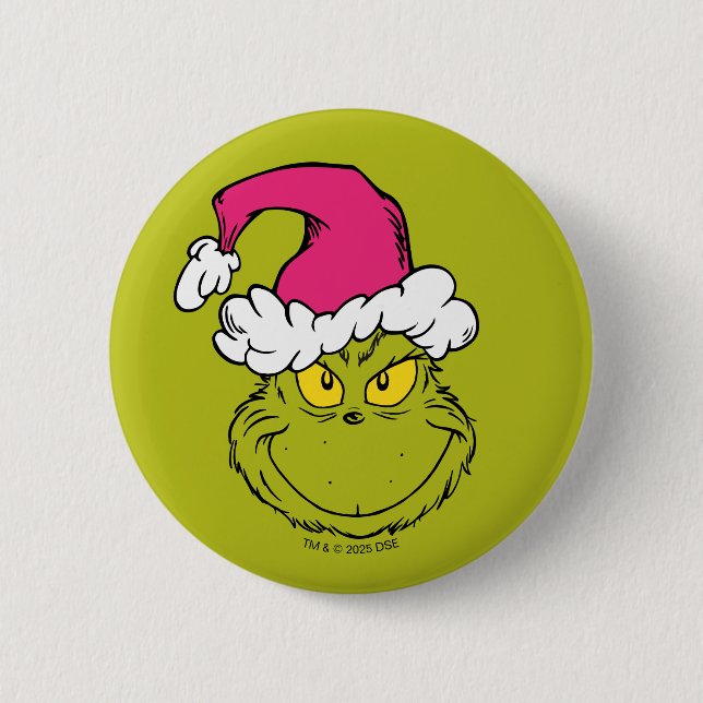 Grinch mit rosa Santa-Hut Button (Vorderseite)
