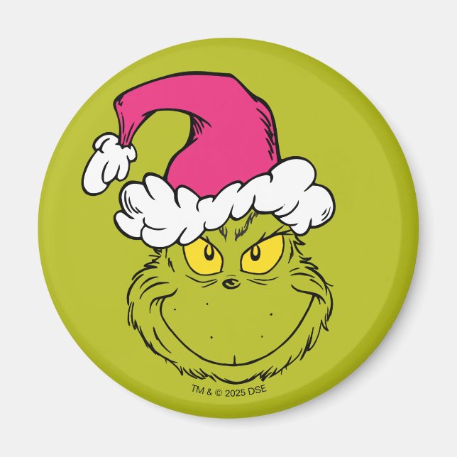 Grinch mit rosa Santa-Hut Magnet (Vorne)