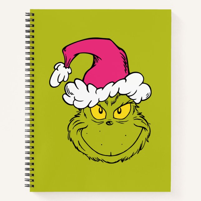 Grinch mit rosa Santa-Hut Notizbuch (Vorderseite)
