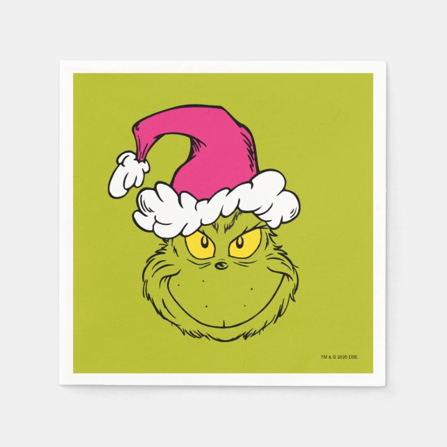 Grinch mit rosa Santa-Hut Serviette (Vorderseite)