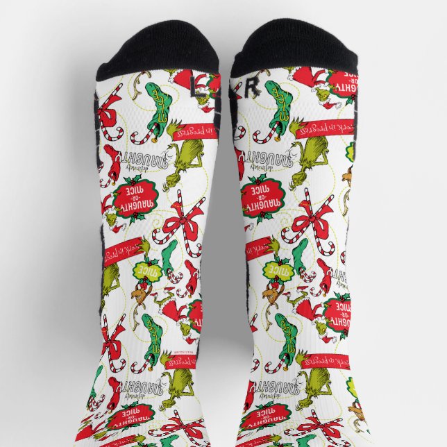 Grinch Naughty oder Nice Pattern Socken (Oben)