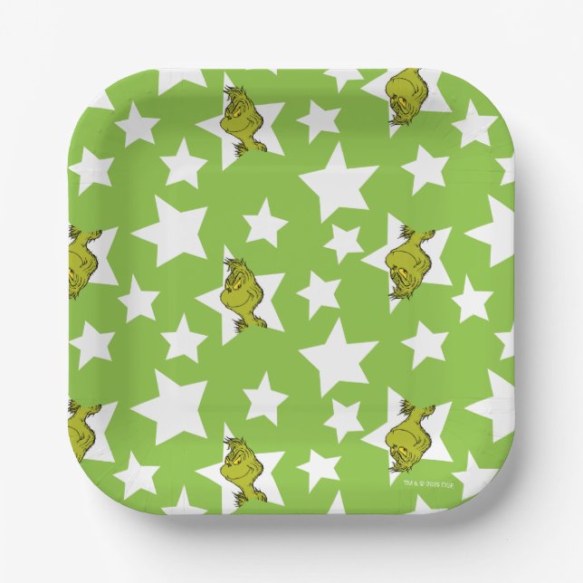 Grinch Peeking Star Pattern Pappteller (Vorderseite)