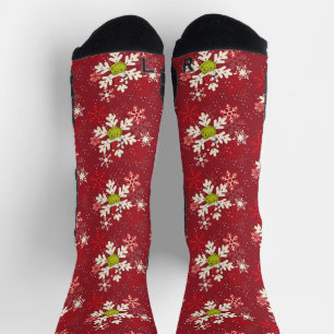 Grinch Red Snowflake Muster Socken