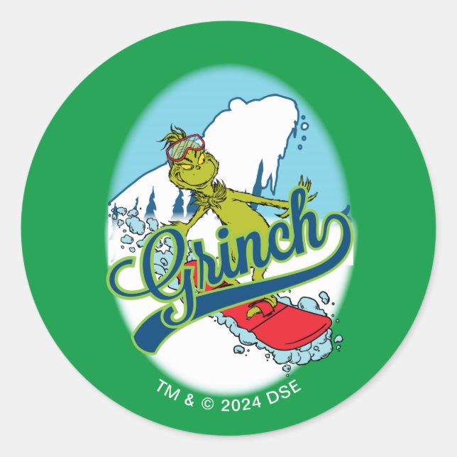 Grinch Snowboarding Runder Aufkleber (Vorderseite)