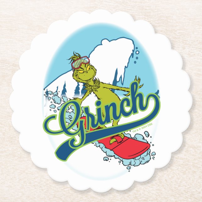 Grinch Snowboarding Untersetzer (Vorderseite)