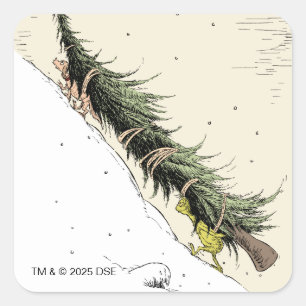 Grinch und Max bringen den Weihnachtsbaum zurück Quadratischer Aufkleber