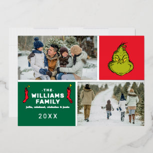 Grinch Weihnachts-Familienfoto-Collage Folien Feiertagskarte
