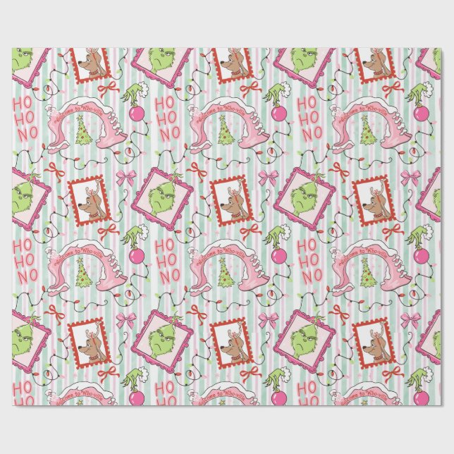 Grinchmas in Who-ville pink and green wrapping pap Geschenkpapier (Flach)
