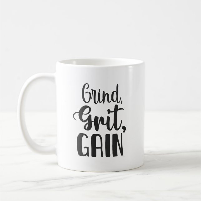 Grind, Grit, Gain, Hustle, Fitness, Erfolgsmotivat Kaffeetasse (Links)