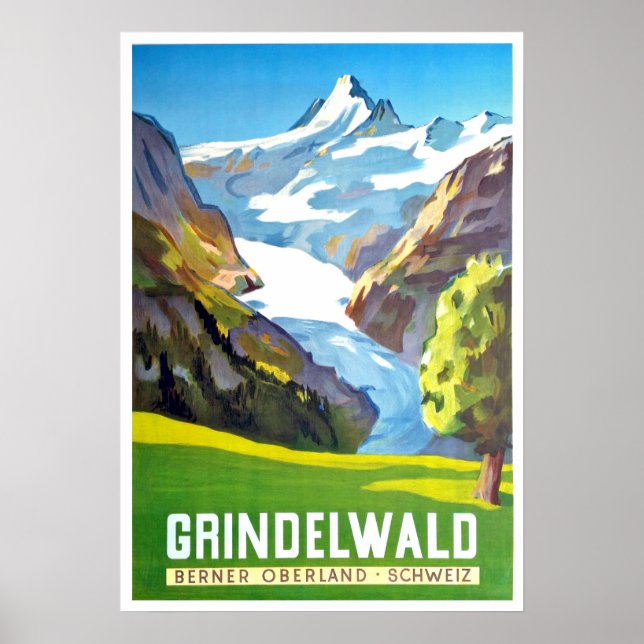 Grindelwald, Bergspitze, Schweiz, Vintag Poster (Vorne)