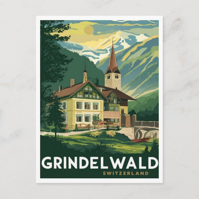 Grindelwald Schweiz Alpen Vintag Postkarte (Vorderseite)