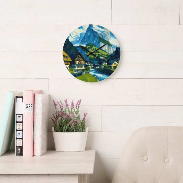 Grindelwald Schweiz Art Große Wanduhr (Lesesaal)