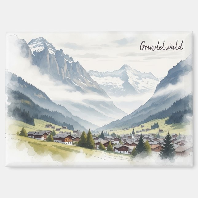 Grindelwald Schweiz Reisen Aquarell Magnet (Vorderseite)