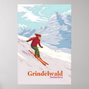Grindelwald Schweiz Skigebiet Reiseplakat Poster
