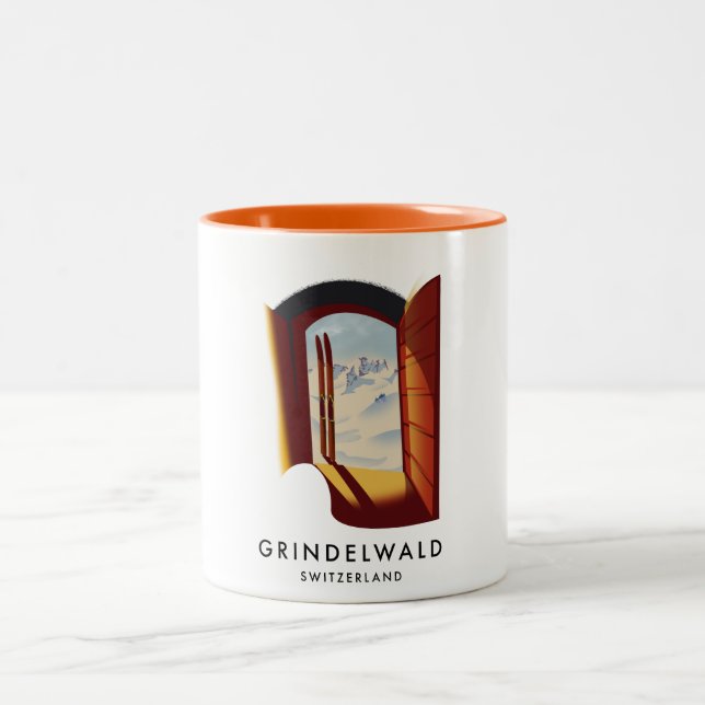 Grindelwald Schweiz Skiposter Zweifarbige Tasse (Mittel)