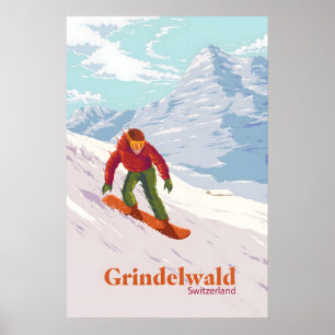 Grindelwald Schweiz Snowboarden Reiseplakat Poster