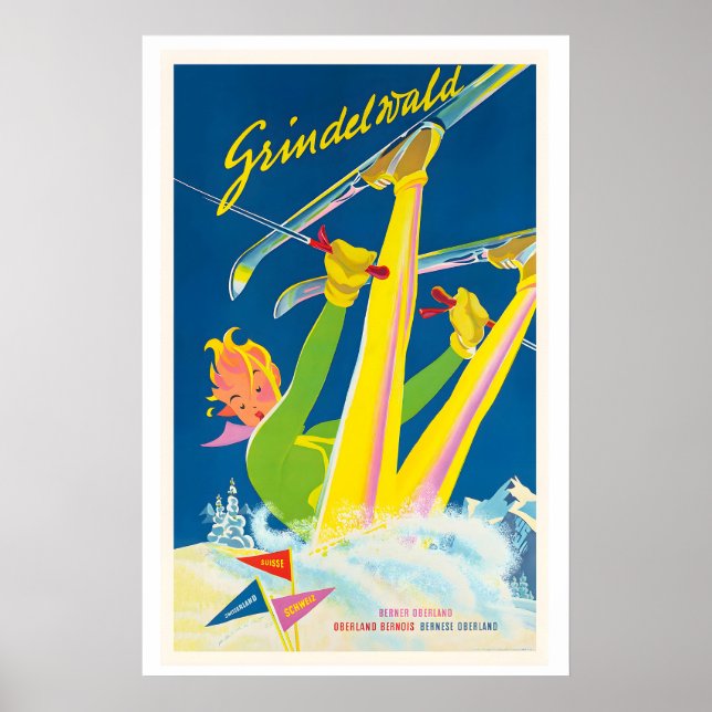 Grindelwald Schweiz Vintage Skiposter Poster (Vorne)