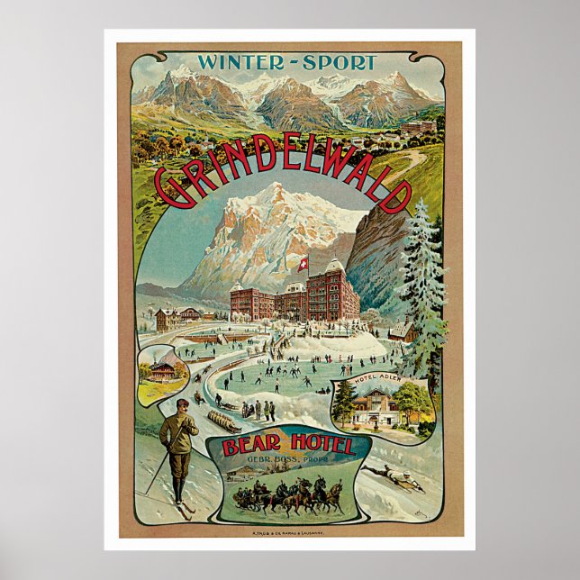 Grindelwald Switzerland Vintage Travel Poster (Vorne)