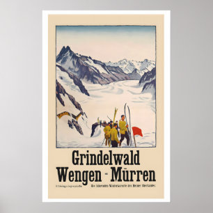 Grindelwald Wengen Mürren Schweiz Vintage-Ski Poster