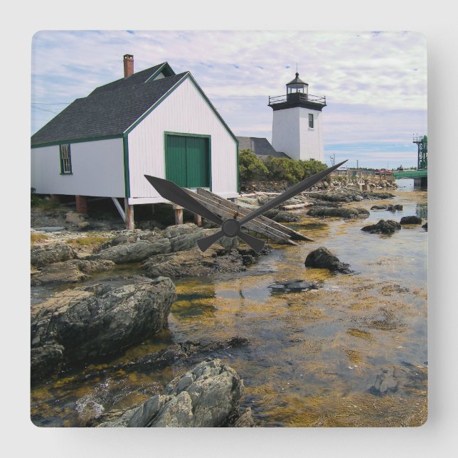 Grindle Point Lighthouse, Maine Wall Clock Quadratische Wanduhr (Vorderseite)