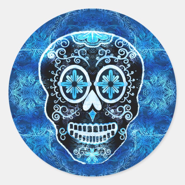 Grinning Blue Calavera Stickers (Vorderseite)