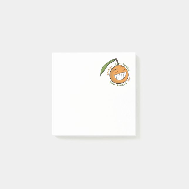 Grinning Cartoon Orange Fruit with Fancy Text Post-it Klebezettel (Vorderseite)