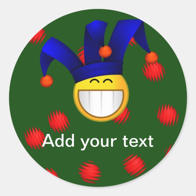 Grinning Emoji Jester Runder Aufkleber (Vorderseite)