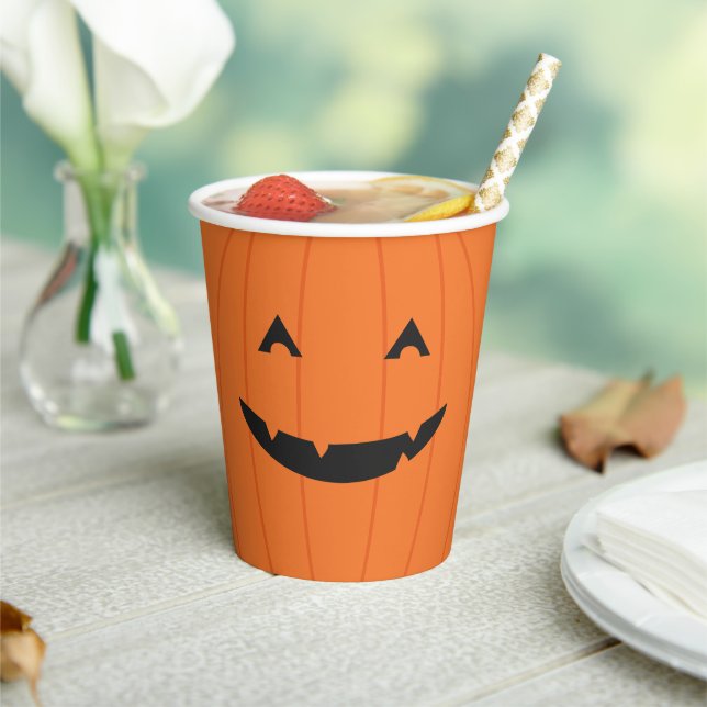 Grinning Pumpkin Kürbislaterne Orange Black Pappbecher (In Situ)