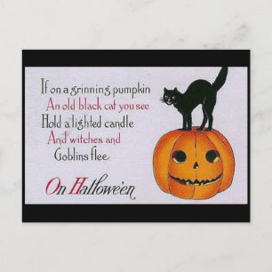 Grinning Pumpkin und Cat Postkarte